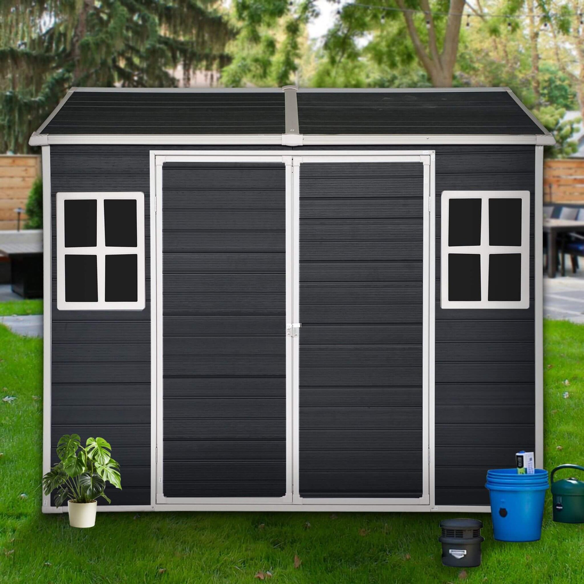 6x8 ft Outdoor Resin Storage Shed with Floor and Lockable Doors
