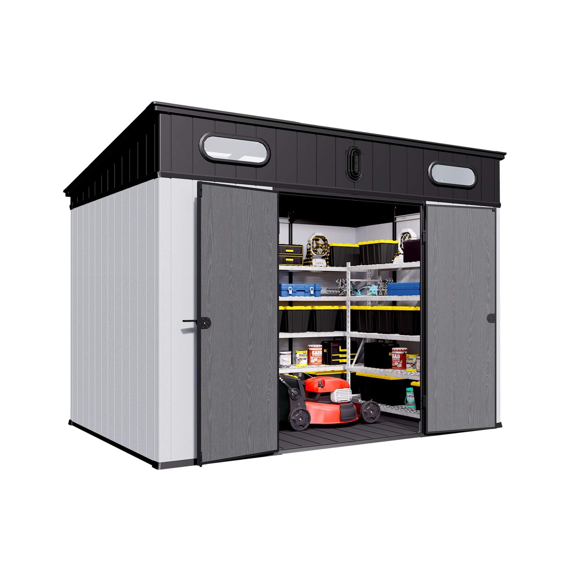 [07X10FT] Heavy-Duty Weather-Resistant Steel-Reinforced Plastic Storage Shed With Floor