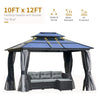 [10X12FT] Hardtop Gazebo Canopy With Polycarbonate Double Roof, Netting, And Curtains