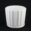 3-Piece White Ceramic Planter Pot Set with Fluted Design & Saucers
