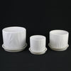3-Piece White Stoneware Planter Pot Set with Embossed Texture