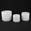 3-Piece White Stoneware Planter Pot Set with Vertical Line Texture