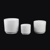 3-Piece White Stoneware Planter Set with Geometric Line Design