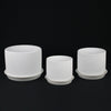 3-Piece White Stoneware Planter Pot Set with Ribbed Texture