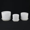 3-Piece White Stoneware Planter Pot Set with Soft Vertical Texture