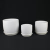 3-Piece White Stoneware Planter Pot Set with Vertical Groove Texture