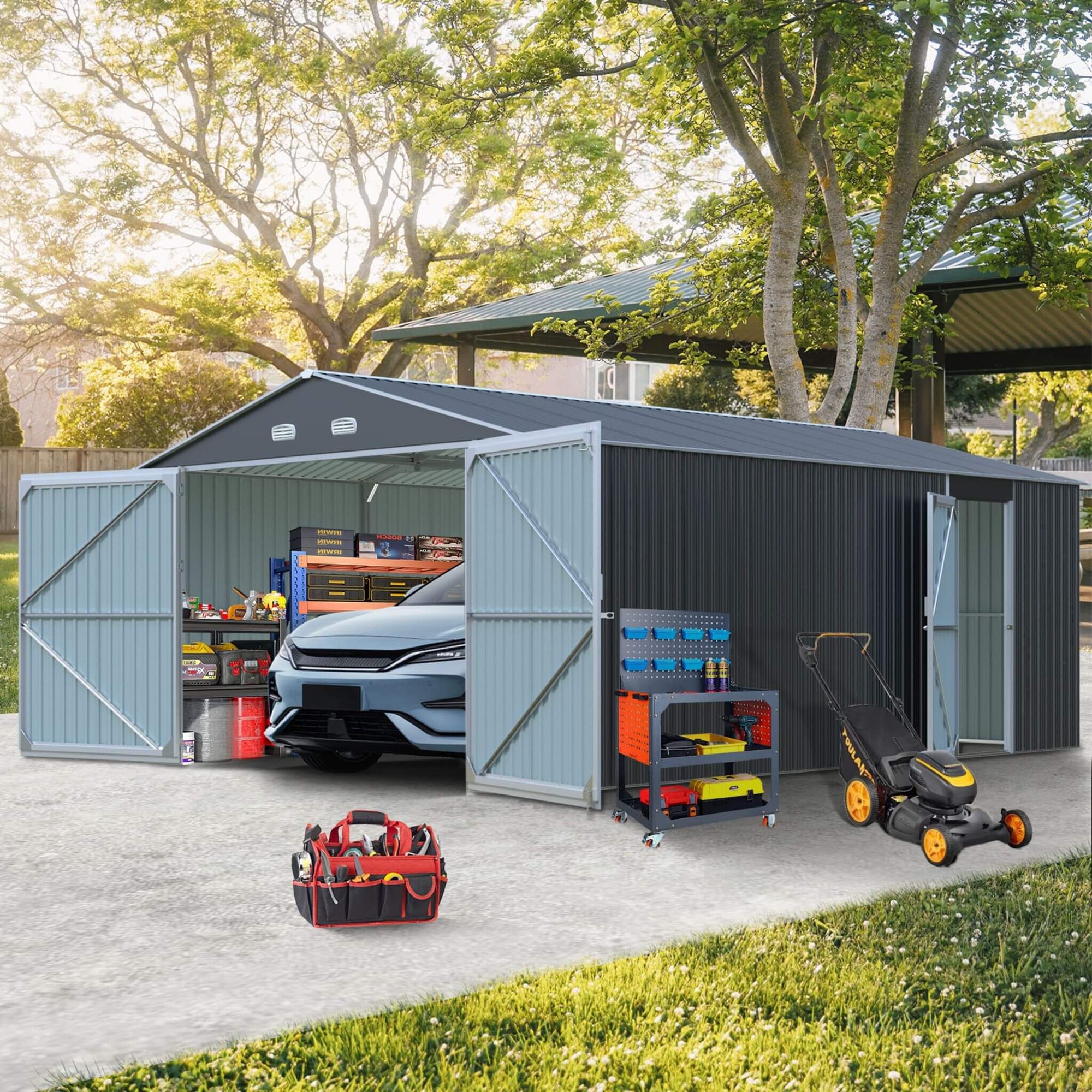 [13x20FT] Large Heavy-Duty Outdoor Metal Storage Shed With Double Doors