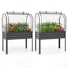 2 Pieces Galvanized Raised Garden Bed with Legs and Greenhouse Cover for Vegetable Flower