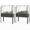 2 Pieces Galvanized Raised Garden Bed with Legs and Greenhouse Cover for Vegetable Flower