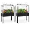 2 Pieces Galvanized Raised Garden Bed with Legs and Greenhouse Cover for Vegetable Flower