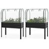 2 Pieces Galvanized Raised Garden Bed with Legs and Greenhouse Cover for Vegetable Flower