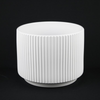 3-Piece White Stoneware Planter Pot Set with Ribbed Texture