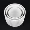3-Piece White Stoneware Planter Pot Set with Ribbed Texture