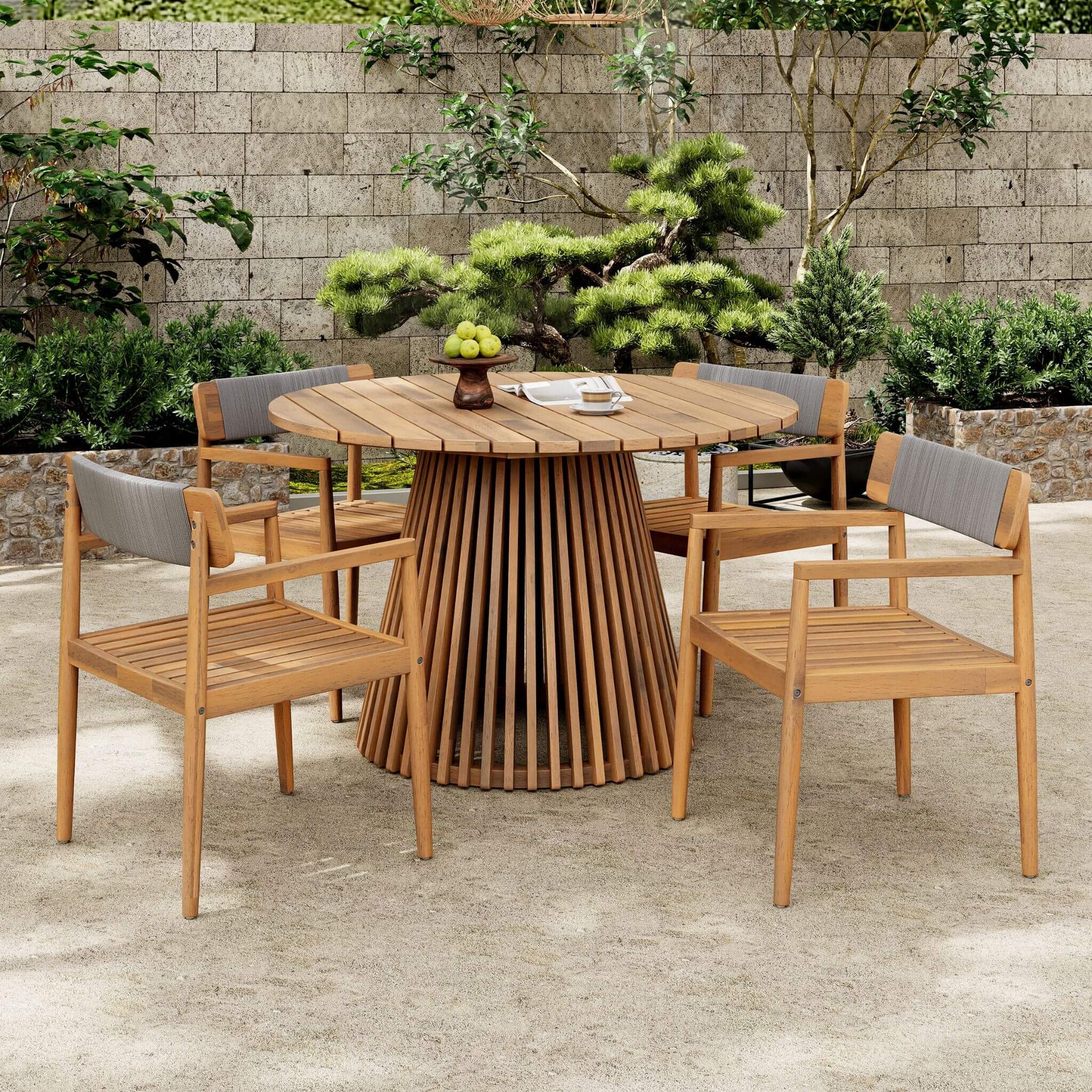 Premium 5-Piece Acacia Wooden Outdoor Furniture Patio Set With Dining Chairs And Table