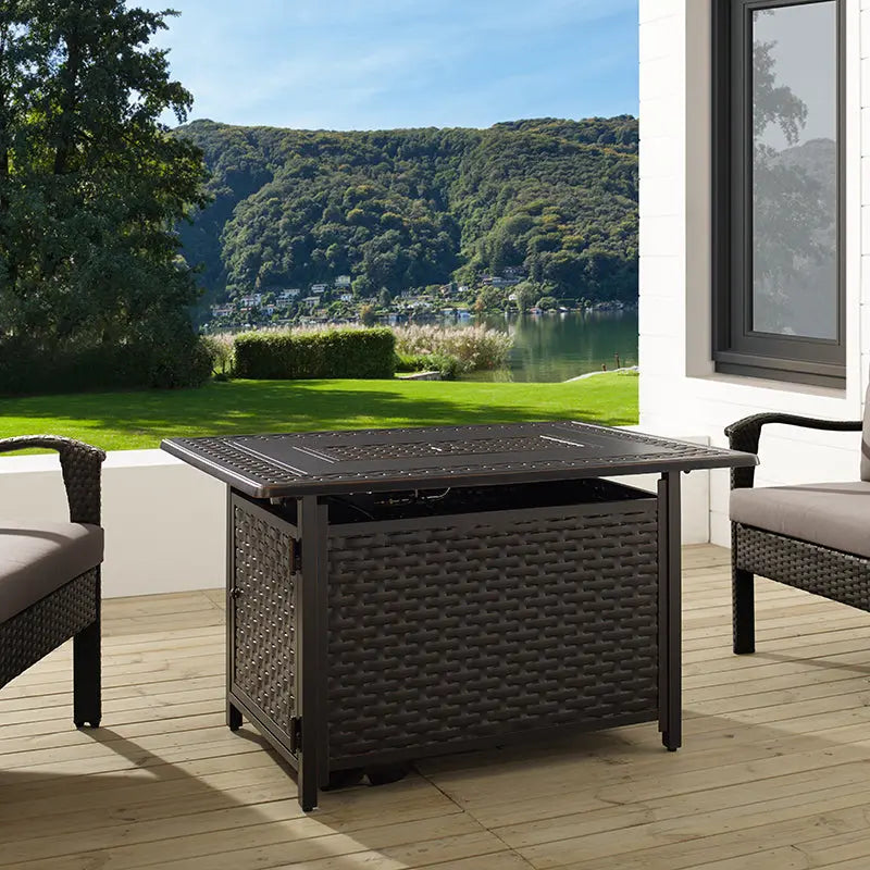 Albany 44" Rectangular Woven Aluminum Convertible Gas Fire Pit Table – photo 4