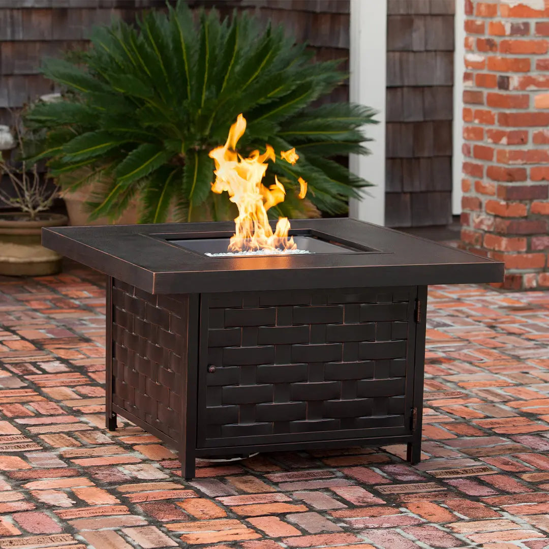 Armstrong 42" Square Basketweave Aluminum Convertible Gas Fire Pit Table – photo 2