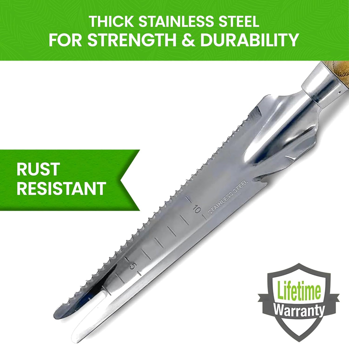 Stainless Steel 5-in-1 Weeder Trowel (classic wood handle) – photo 3