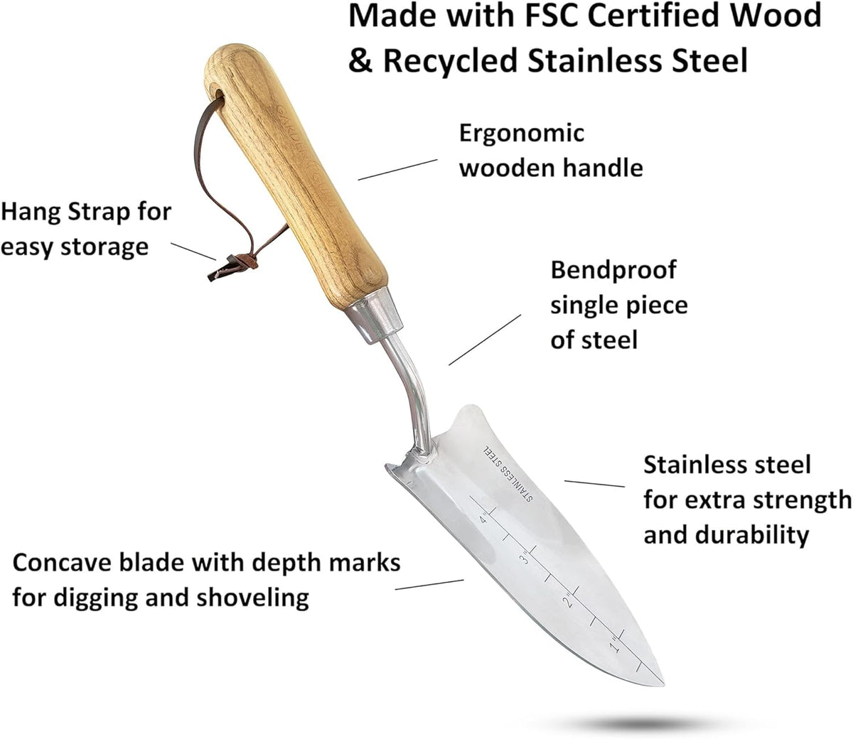 Stainless Steel Transplanter Trowel (classic wood handle) – photo 3