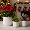 3-Piece White Stoneware Planter Pot Set with Vertical Line Texture