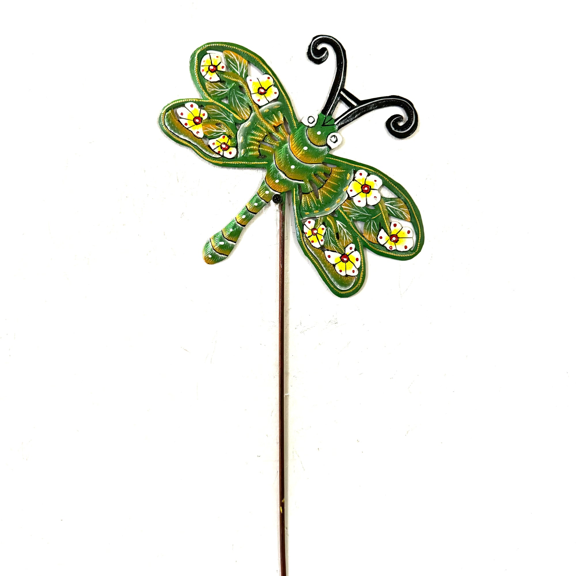 Green Floral Dragonfly Garden Stake