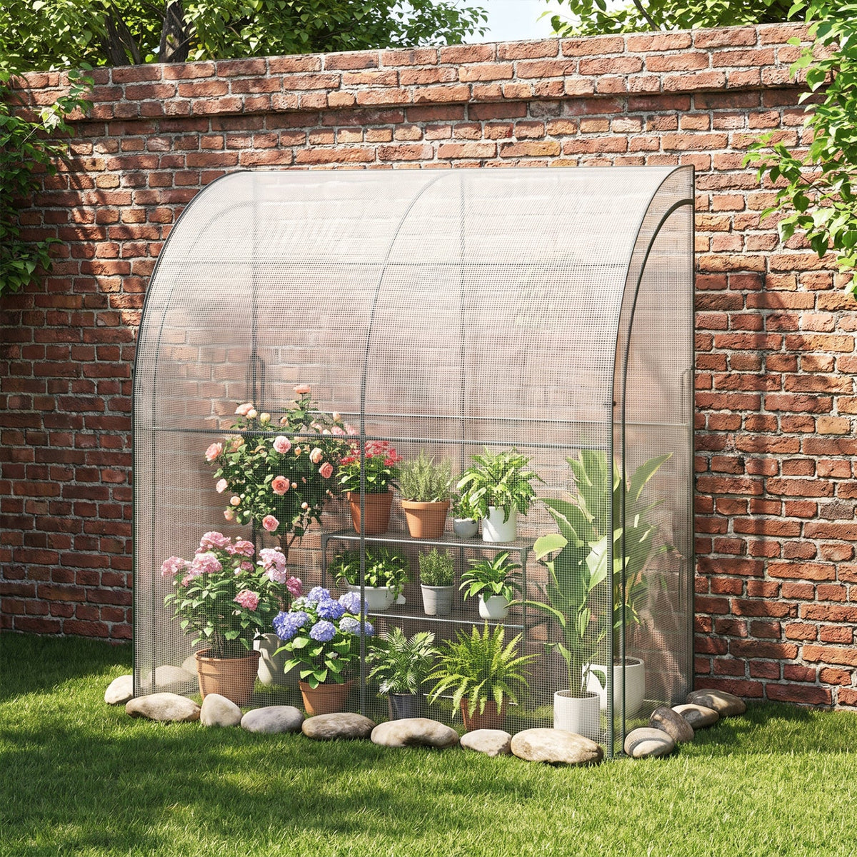 7 x 3.5 x 7 Feet Lean-to Greenhouse with Flower Rack