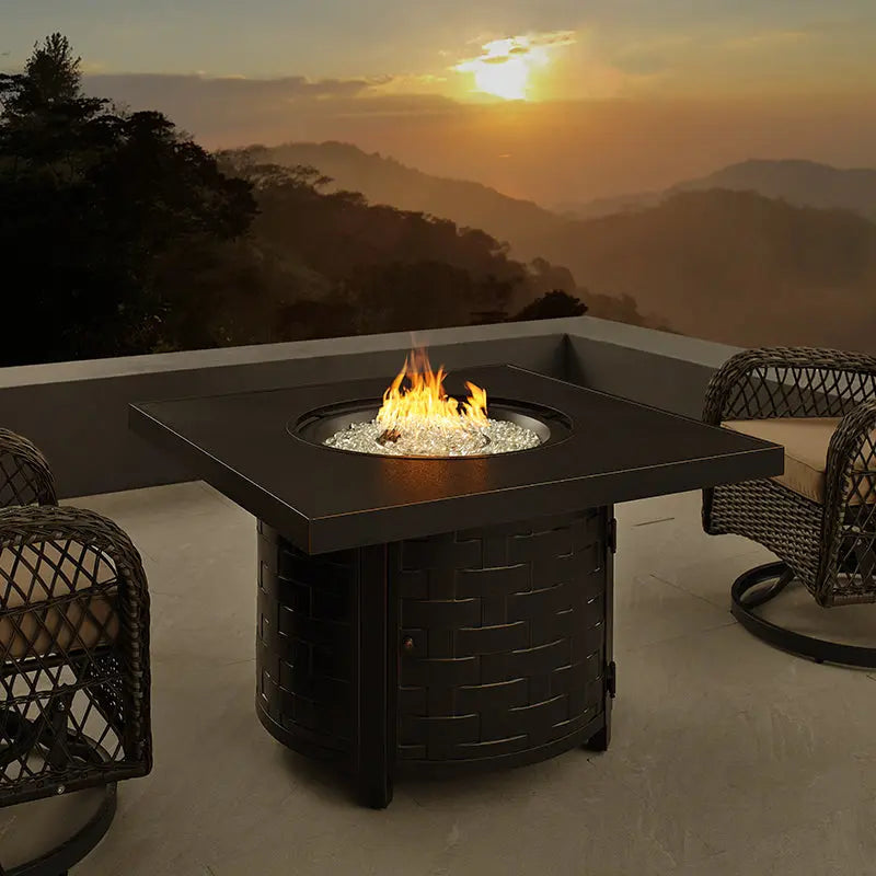 Henley 40" Round Aluminum Basketweave Convertible Gas Fire Pit Table – photo 2