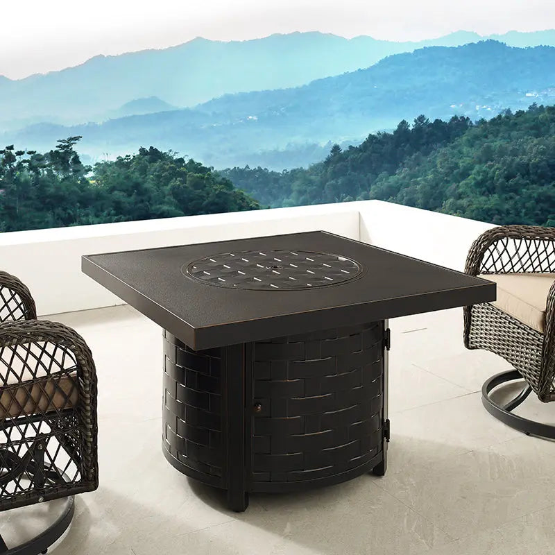 Henley 40" Round Aluminum Basketweave Convertible Gas Fire Pit Table – photo 4
