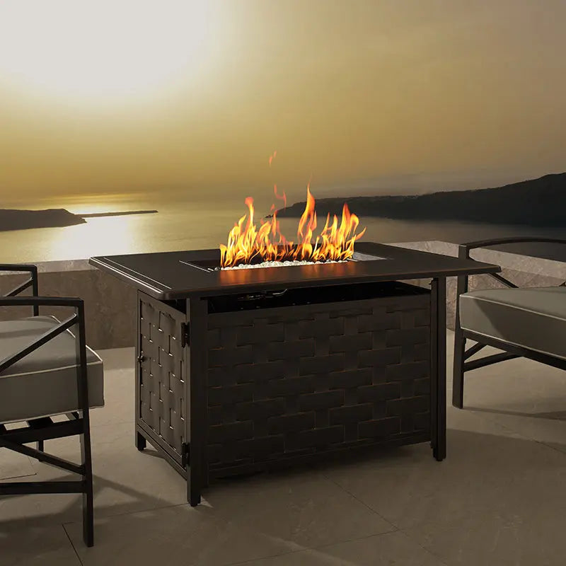 Preston 44" Rectangular Basketweave Aluminum Convertible Gas Fire Pit Table – photo 2