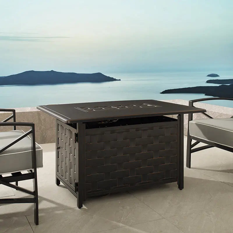 Preston 44" Rectangular Basketweave Aluminum Convertible Gas Fire Pit Table – photo 4
