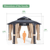 [13X15FT] Double-Tier Hexagonal Metal Hardtop Patio Gazebo With Curtains
