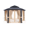 [13X15FT] Double-Tier Hexagonal Metal Hardtop Patio Gazebo With Curtains