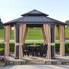 [13X15FT] Double-Tier Hexagonal Metal Hardtop Patio Gazebo With Curtains