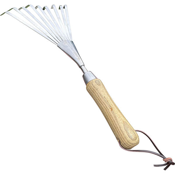 Stainless Steel Garden Hand Rake (classic wood handle)