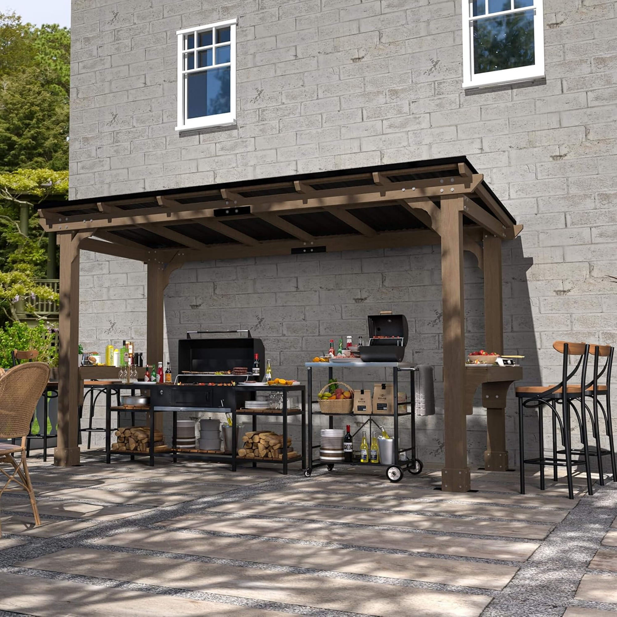 Heavy-Duty Premium Wooden Grill Gazebo With Sloped Metal Roof