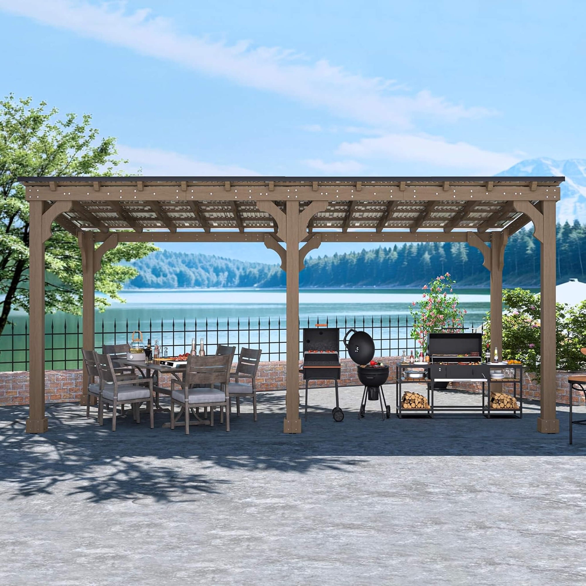 Heavy-Duty Premium Wooden Grill Gazebo With Sloped Metal Roof
