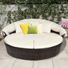Large Outdoor Patio Rattan Daybed Sofa W/ Adjustable Table Top, Canopy & 3 Pillows, 76"