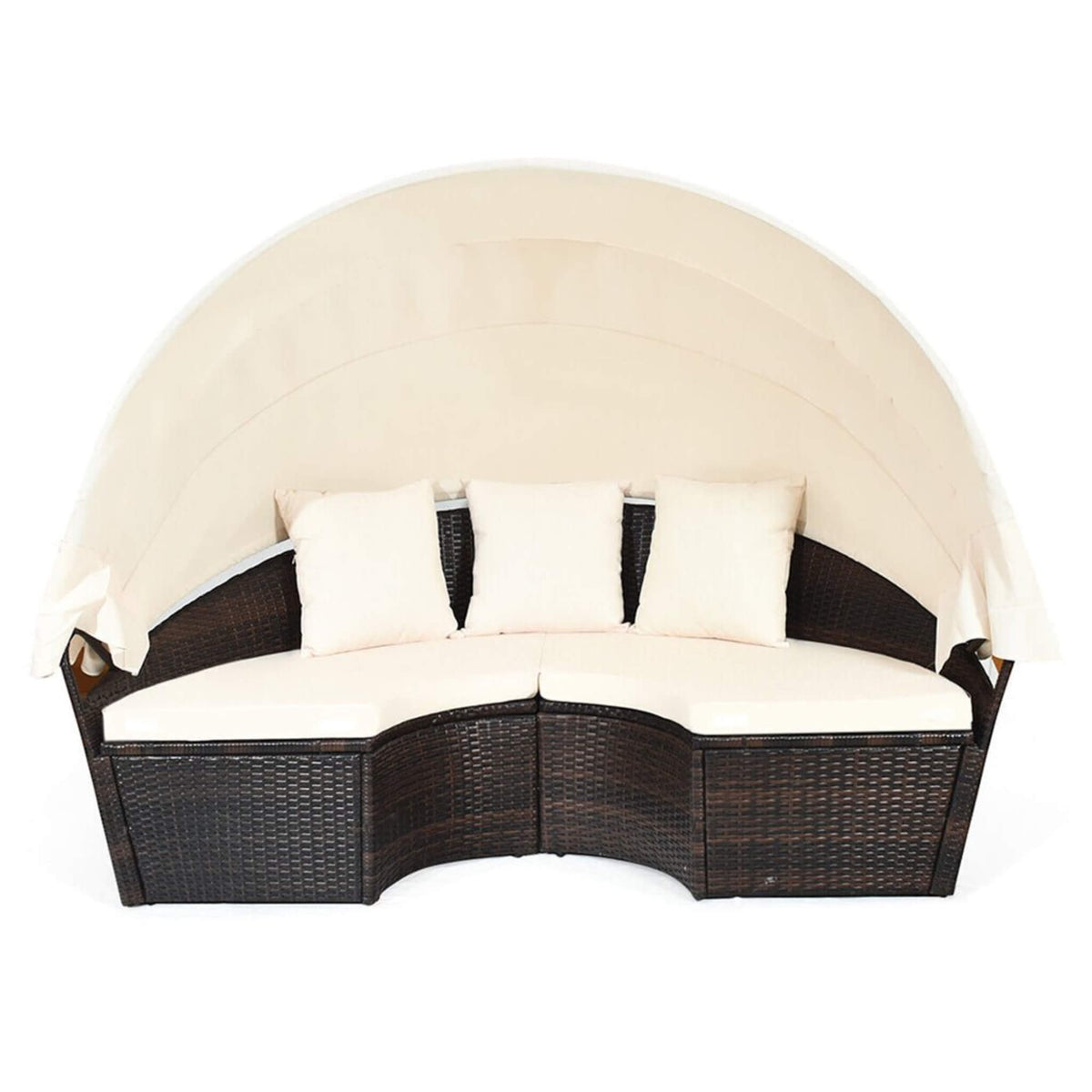 Large Outdoor Patio Rattan Daybed Sofa W/ Adjustable Table Top, Canopy & 3 Pillows, 76" – photo 5