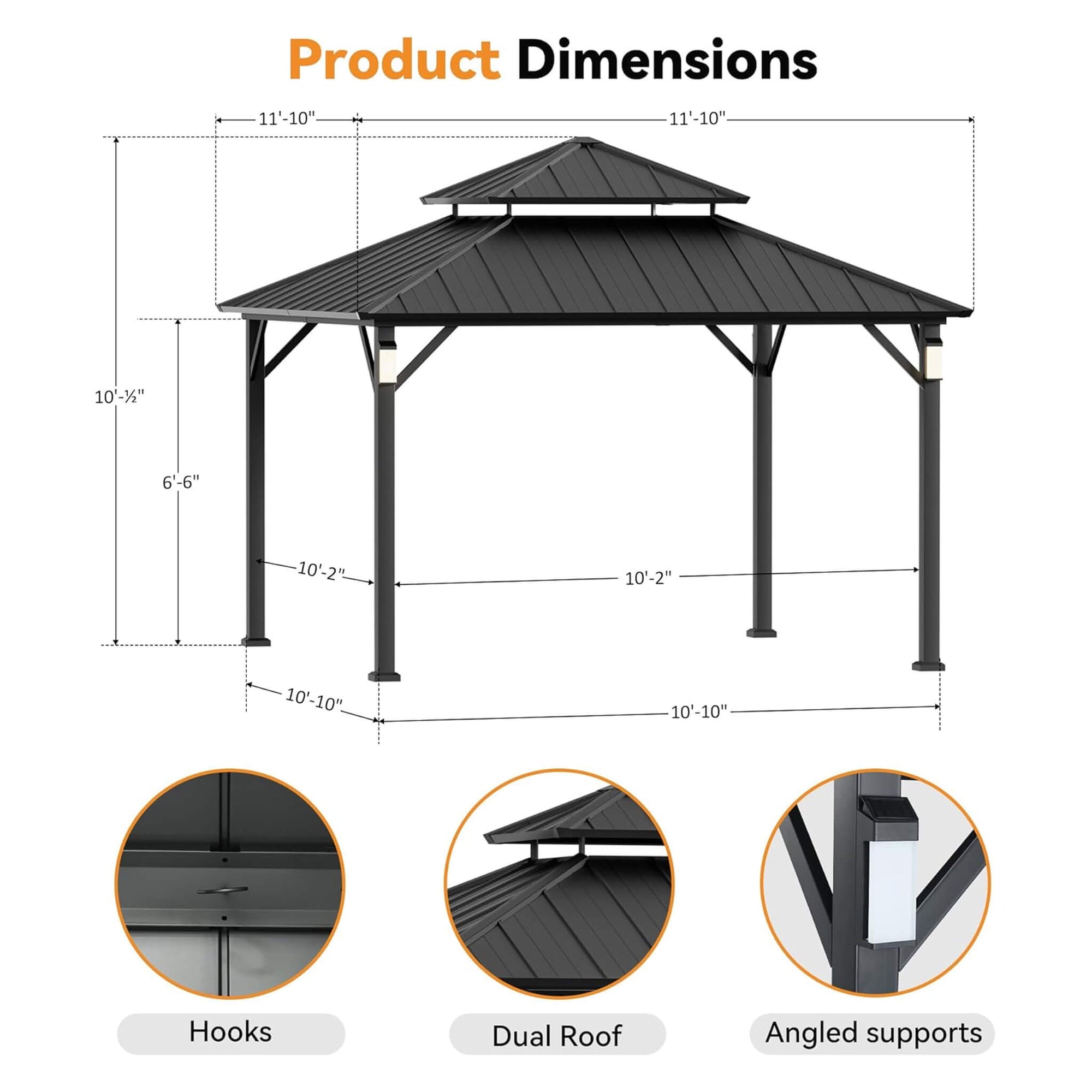 Luxury Double Roof Hardtop Aluminum Gazebo With Decor Hooks, Mosquito Nettings, And LED Lights