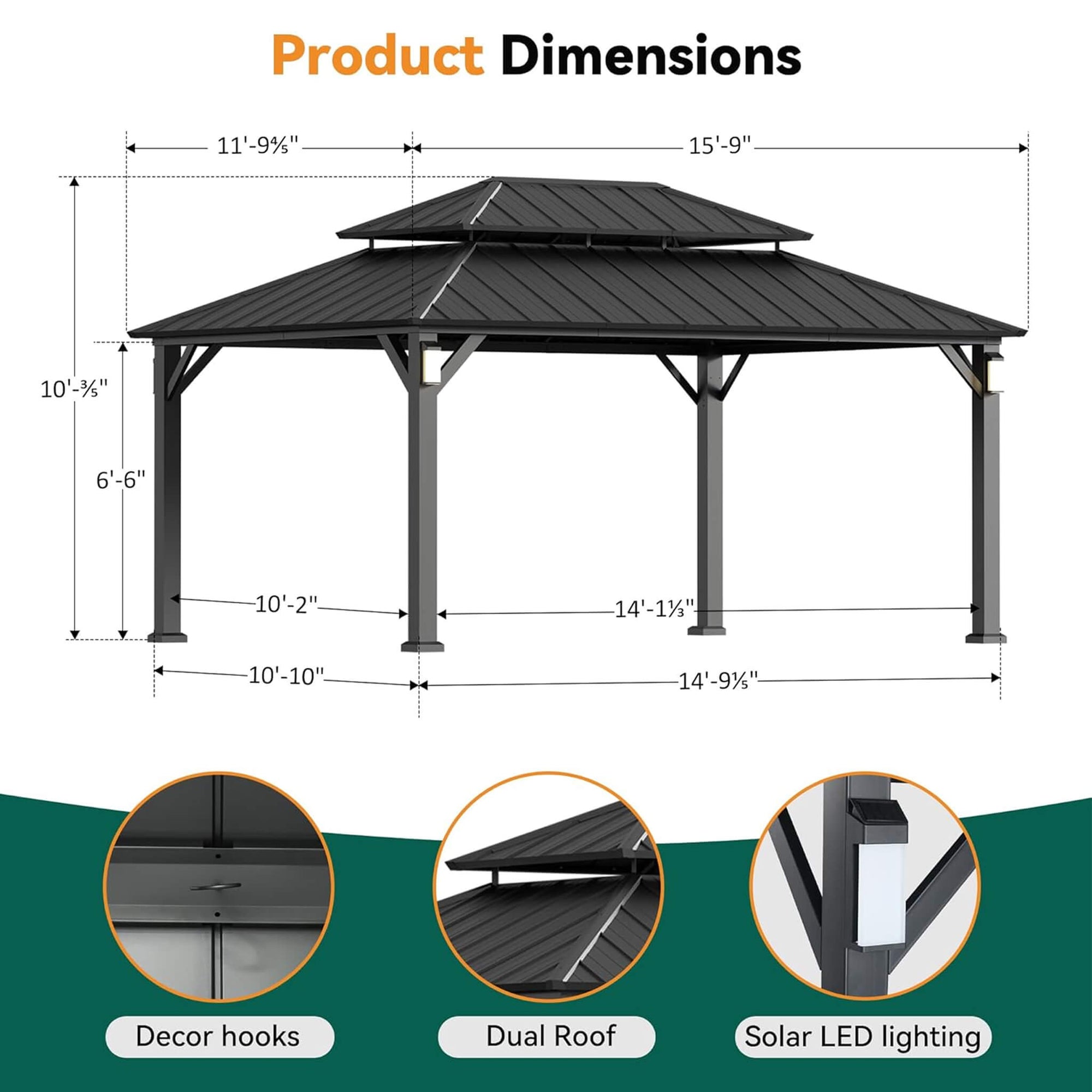Luxury Double Roof Hardtop Aluminum Gazebo With Decor Hooks, Mosquito Nettings, And LED Lights