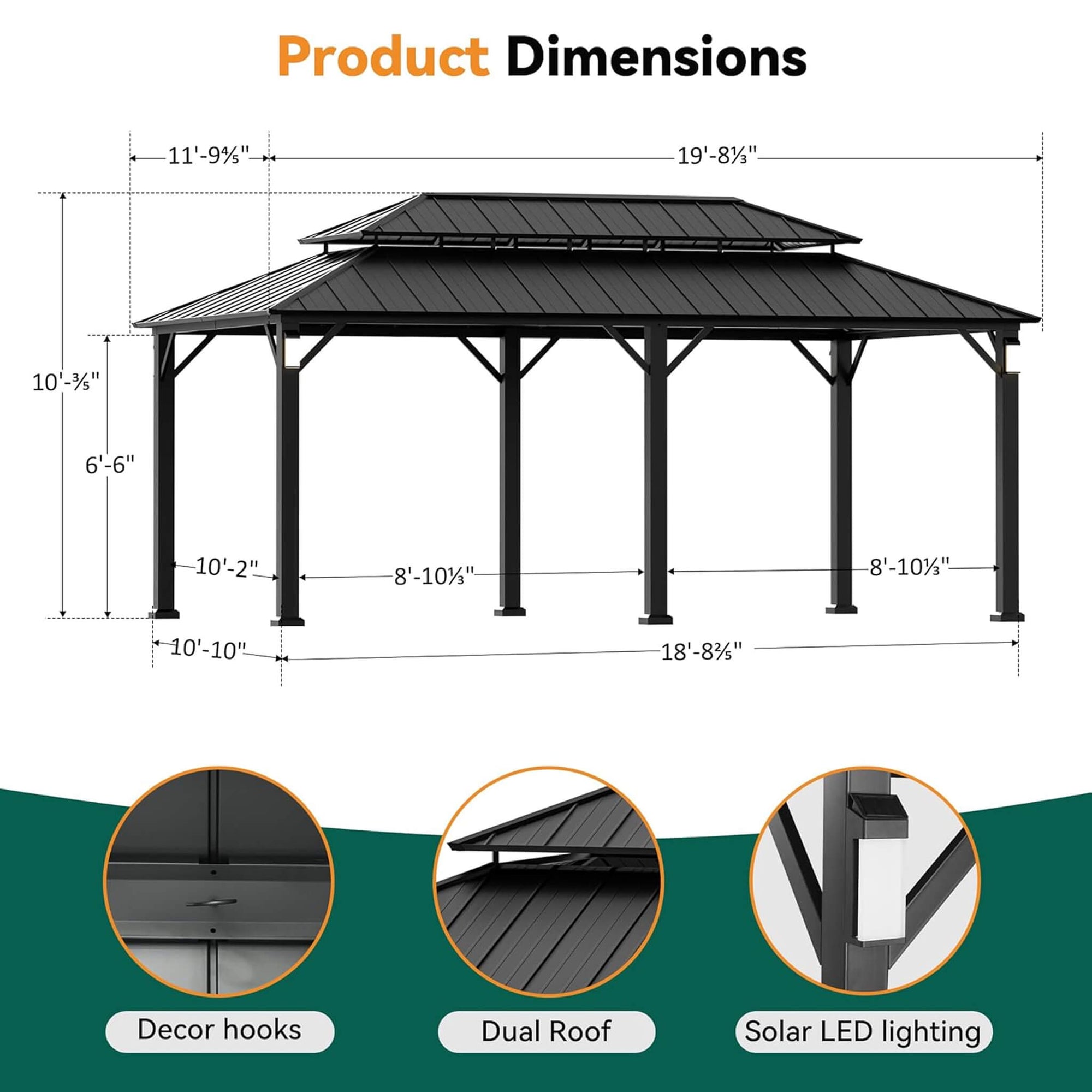 Luxury Double Roof Hardtop Aluminum Gazebo With Decor Hooks, Mosquito Nettings, And LED Lights
