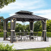Luxury Double Roof Hardtop Aluminum Gazebo With Decor Hooks, Mosquito Nettings, And LED Lights