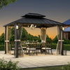Luxury Double Roof Hardtop Aluminum Gazebo With Decor Hooks, Mosquito Nettings, And LED Lights