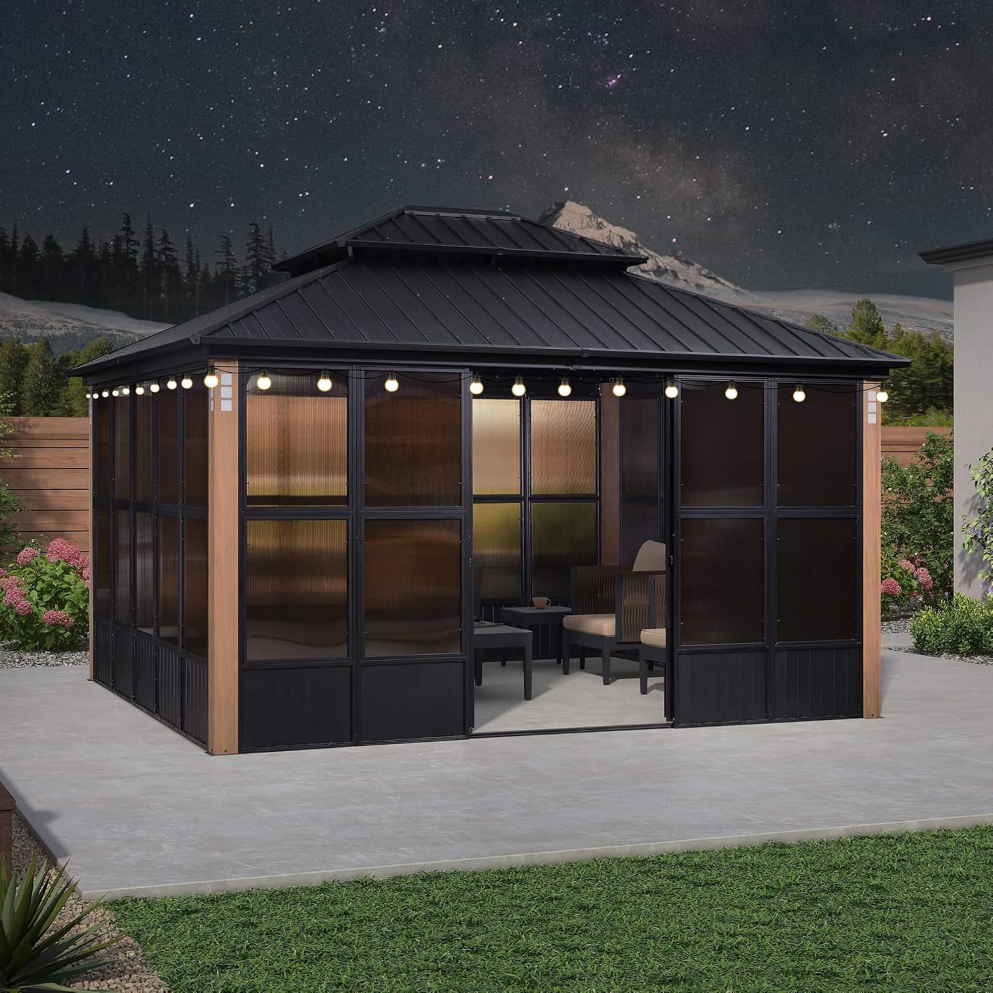 Luxury Heavy-Duty Hardtop Sunroom With Aluminum Frame And LED Lights