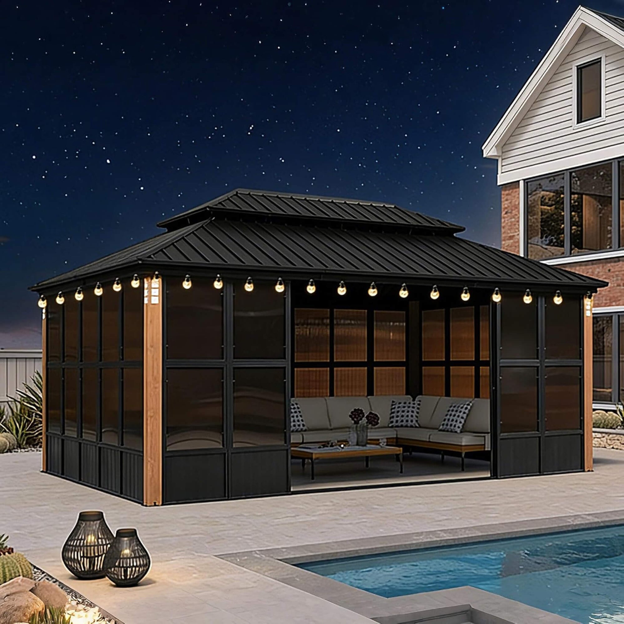 Luxury Heavy-Duty Hardtop Sunroom With Aluminum Frame And LED Lights