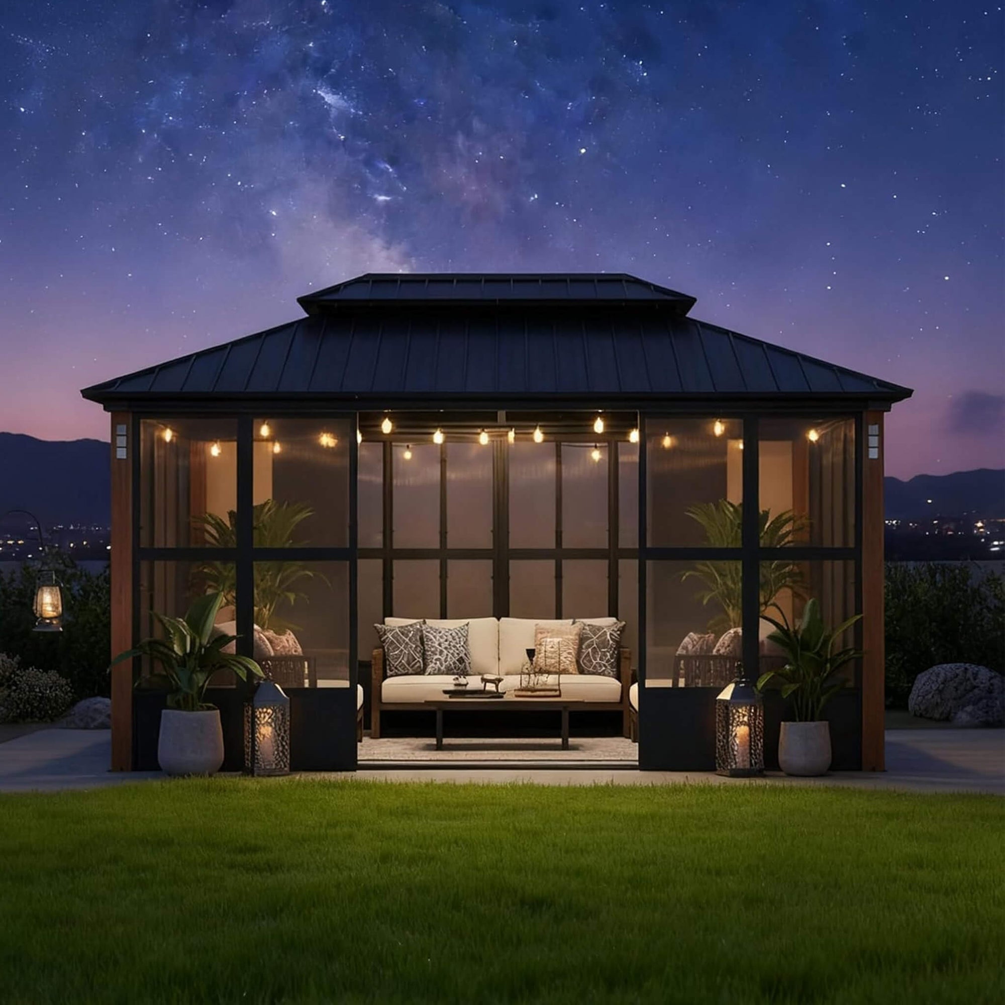 Luxury Heavy-Duty Hardtop Sunroom With Aluminum Frame And LED Lights