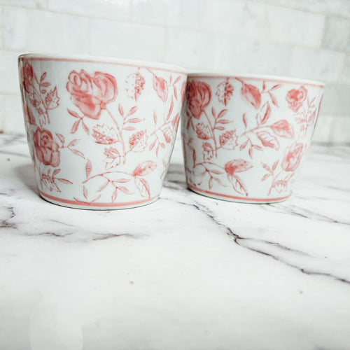 Mini Pink Hand-Painted Porcelain Cachepots Set Of 6 Decorative Planters