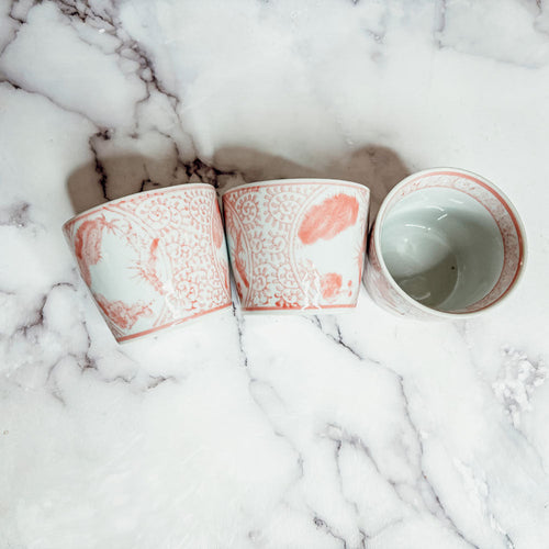 Mini Pink Hand-Painted Porcelain Cachepots Set Of 6 Decorative Planters