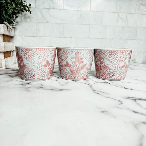 Mini Pink Hand-Painted Porcelain Cachepots Set Of 6 Decorative Planters
