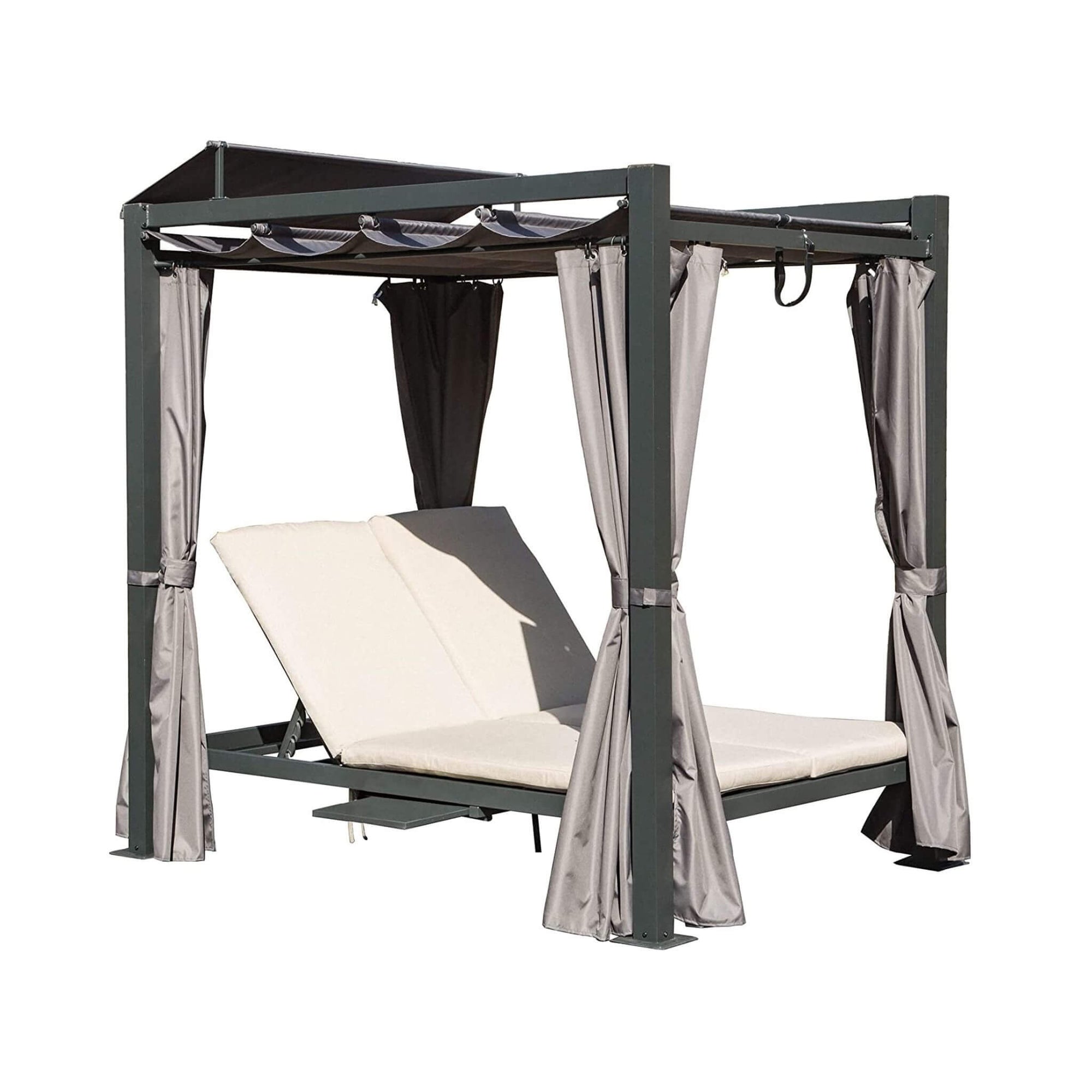 Premium Aluminum Outdoor Patio Daybed With Retractable Canopy And Double Chaise Lounge