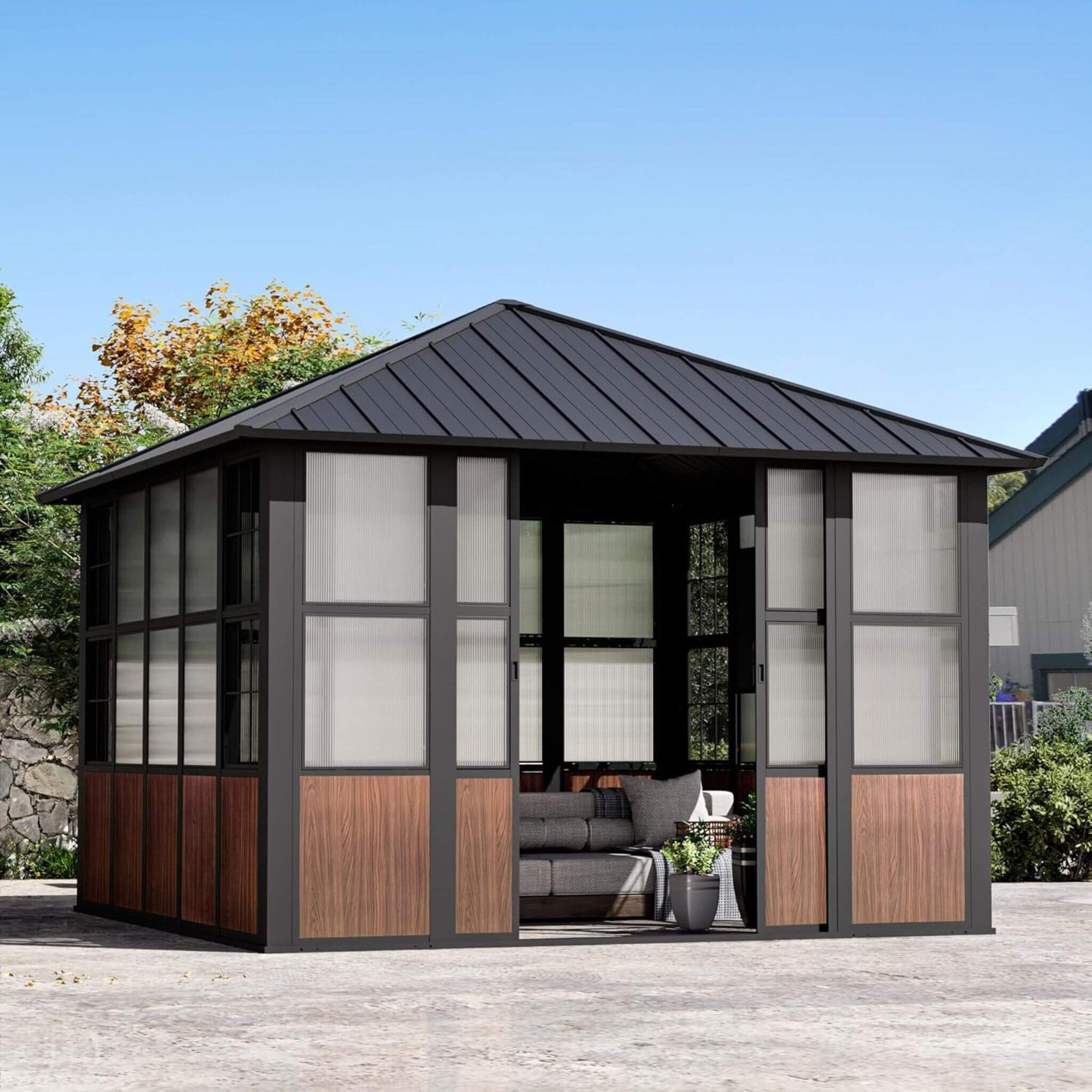 Premium Hardtop Aluminum Sunroom Solarium With TV Mount And Sliding Doors